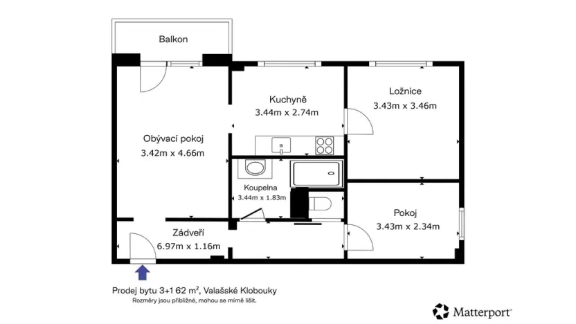Prodej bytu 3+1, Valašské Klobouky, Cyrilometodějská, 62 m2
