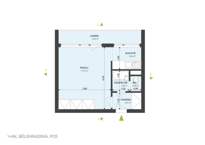 Pronájem bytu 1+kk, Pardubice, Bělehradská, 32 m2