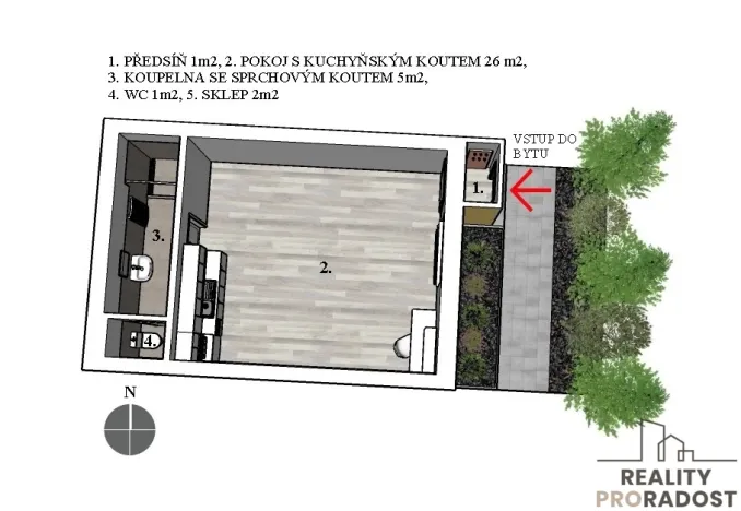 Pronájem bytu 1+kk, Brno, bratří Sapáků, 33 m2