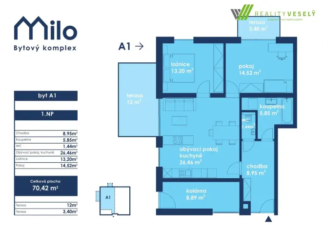 Prodej bytu 3+kk, Milotice, Školní, 70 m2