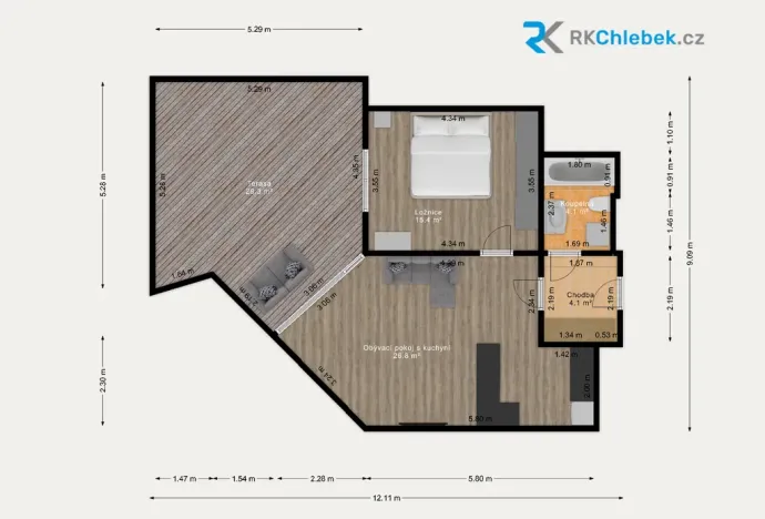 Pronájem bytu 2+kk, Ostrava - Moravská Ostrava, Blahoslavova, 50 m2