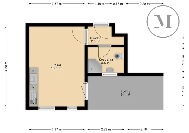 Prodej bytu 1+kk, České Budějovice, Nádražní, 23 m2