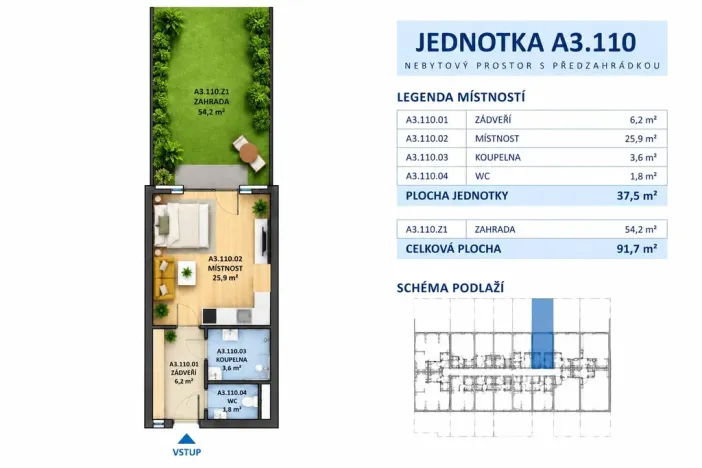 Pronájem bytu 1+kk, Brno, Komárovská, 38 m2