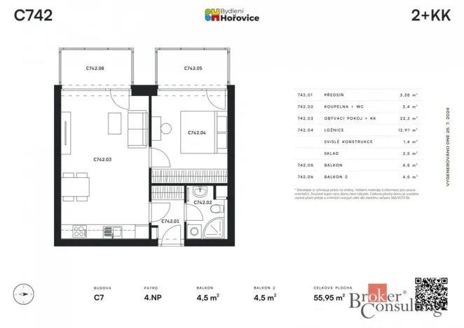 Pronájem bytu 2+kk, Hořovice, Kopřivová, 56 m2
