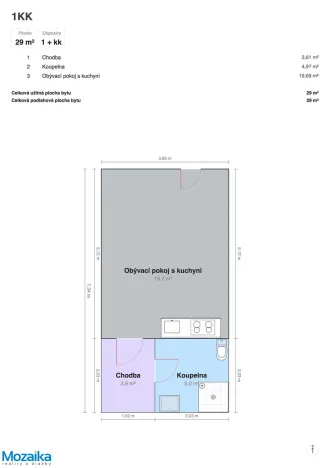 Pronájem bytu 1+kk, Lanškroun - Žichlínské Předměstí, Na Slovanech, 29 m2