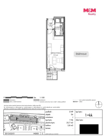 Prodej bytu 1+kk, Praha - Střížkov, Zakšínská, 29 m2
