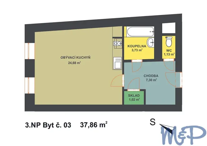 Pronájem bytu 1+kk, Jihlava, Benešova, 37 m2