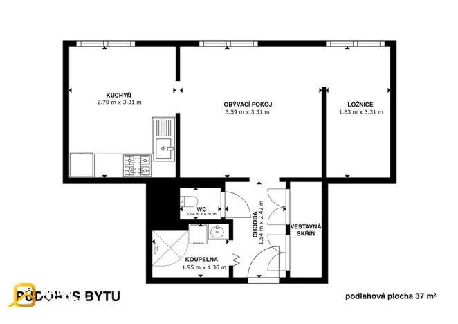 Pronájem bytu 1+1, Zlín, Mokrá I, 37 m2