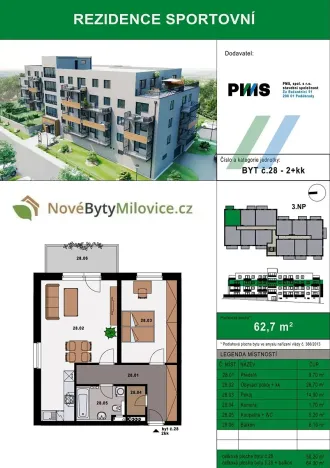 Prodej bytu 2+kk, Milovice, 64 m2