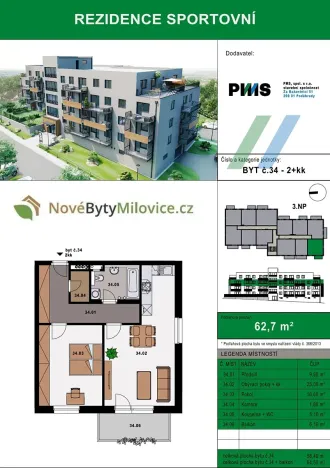 Prodej bytu 2+kk, Milovice, 64 m2