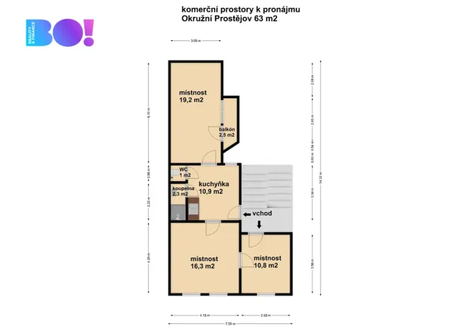 Pronájem kanceláře, Prostějov, Okružní, 61 m2