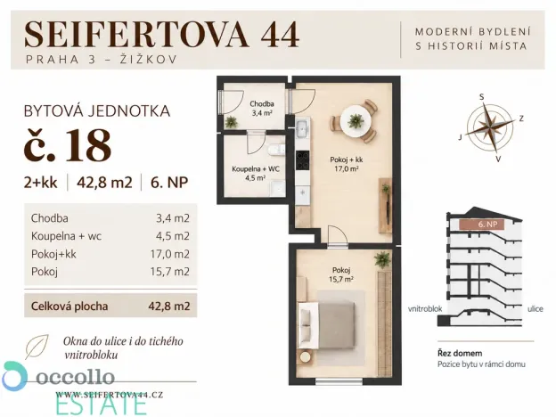 Prodej bytu 2+kk, Praha, Seifertova, 42 m2
