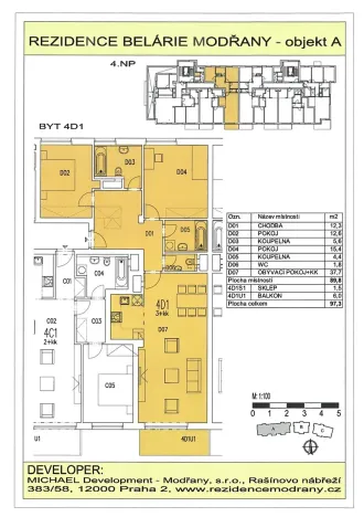 Pronájem bytu 3+kk, Praha - Modřany, Na Srážku, 90 m2