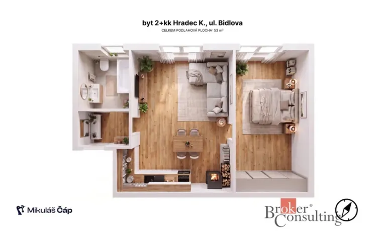 Prodej bytu 2+kk, Hradec Králové, Bidlova, 53 m2
