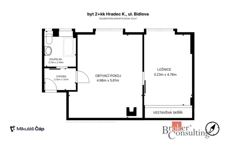 Prodej bytu 2+kk, Hradec Králové, Bidlova, 53 m2