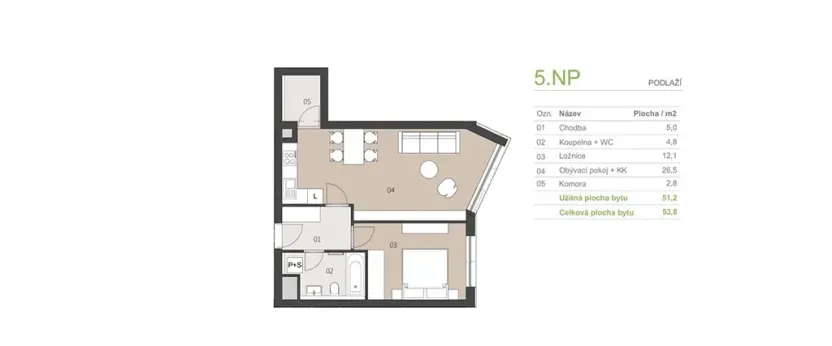 Pronájem bytu 2+kk, Praha, U plynárny, 54 m2