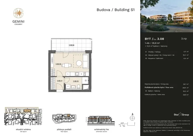 Prodej bytu 1+kk, Praha - Dolní Chabry, Doubická, 28 m2