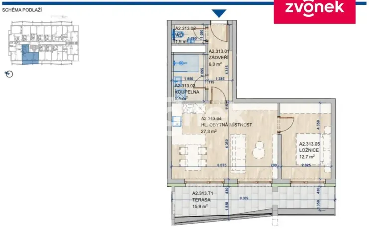 Pronájem bytu 2+kk, Brno, Komárovská, 55 m2