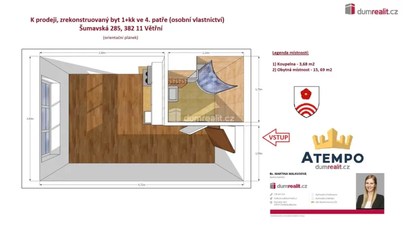 Prodej bytu 1+kk, Větřní, Šumavská, 19 m2