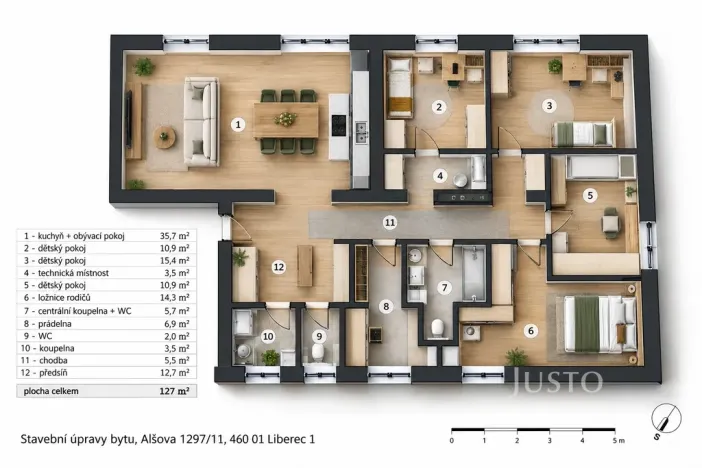 Prodej bytu 6+kk a větší, Liberec - Liberec I-Staré Město, Alšova, 139 m2