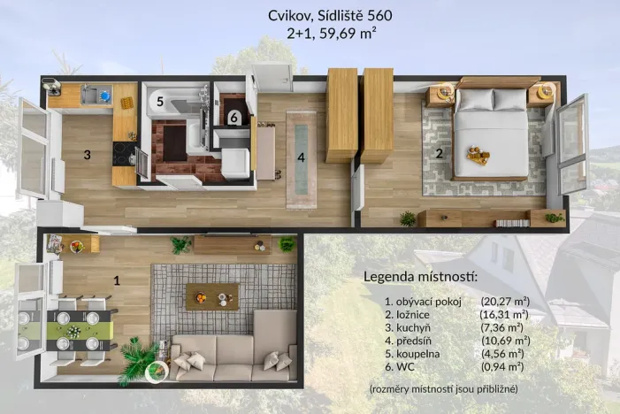 Pronájem bytu 2+1, Cvikov - Cvikov II, Sídliště, 59 m2