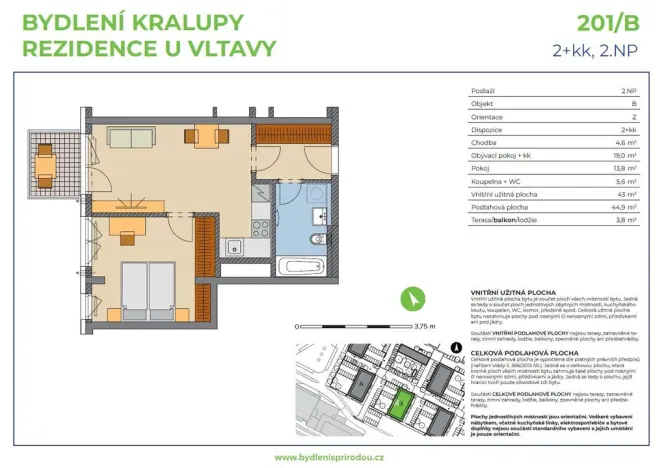 Pronájem bytu 2+kk, Kralupy nad Vltavou, Nádražní, 45 m2