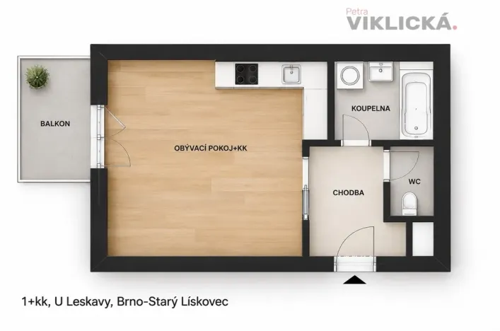 Pronájem bytu 1+kk, Brno - Starý Lískovec, U Leskavy, 33 m2