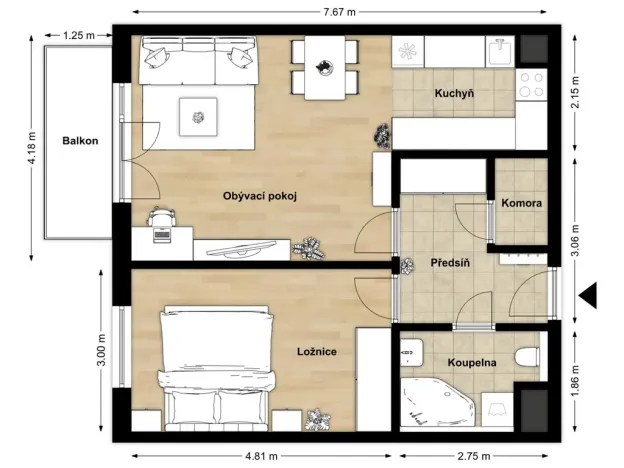 Pronájem bytu 2+kk, Praha - Záběhlice, Velenovského, 53 m2