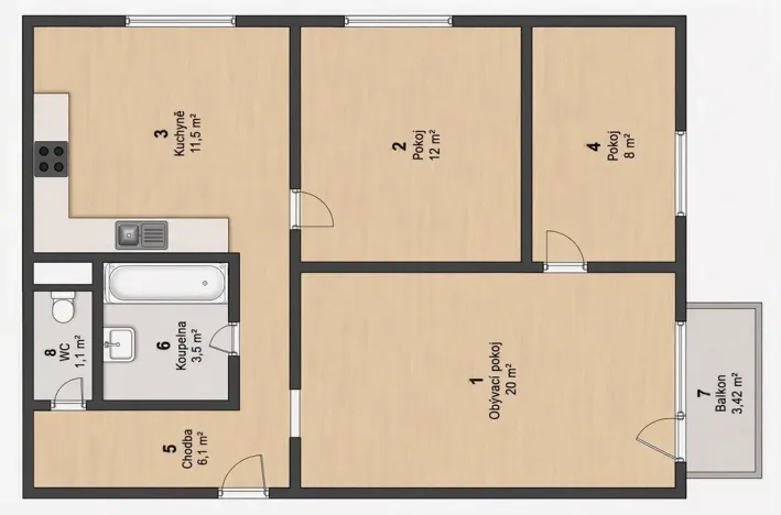 Pronájem bytu 3+1, Vodňany - Vodňany II, Sídl. Škorna, 66 m2