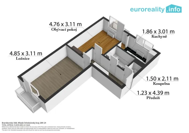 Prodej bytu 2+1, Milovice, Braniborská, 42 m2