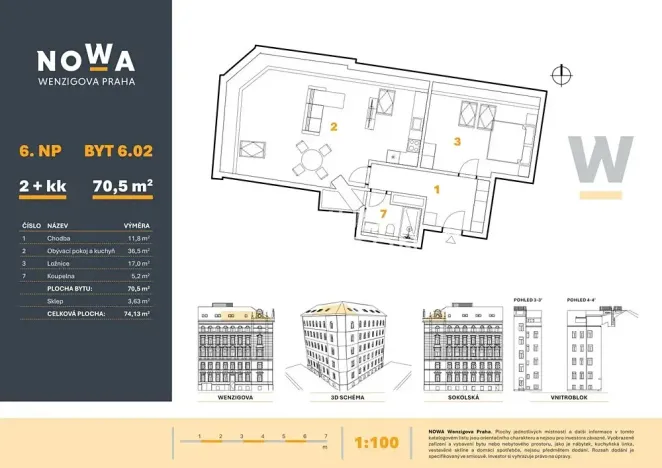 Prodej bytu 2+kk, Praha - Nové Město, Wenzigova, 71 m2