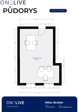 Pronájem kanceláře, Plzeň, Skrétova, 22 m2