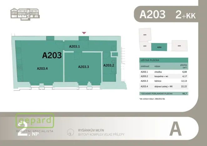 Pronájem bytu 2+kk, Velké Přílepy, Pražská, 46 m2