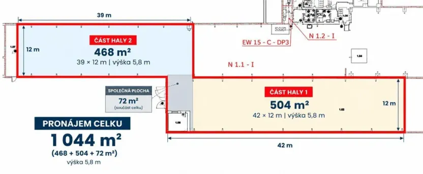 Pronájem skladu, Jílové u Prahy - Studené, 1044 m2