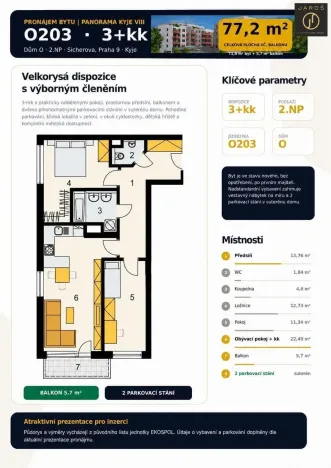 Pronájem bytu 3+kk, Praha, Sicherova, 71 m2