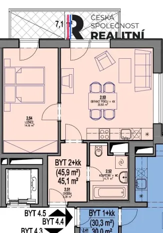 Pronájem bytu 2+kk, Brno - Žebětín, Žabí, 48 m2