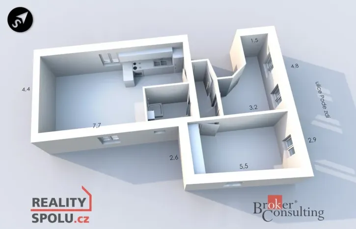 Pronájem bytu 3+kk, Hlučín, Pode Zdí, 66 m2