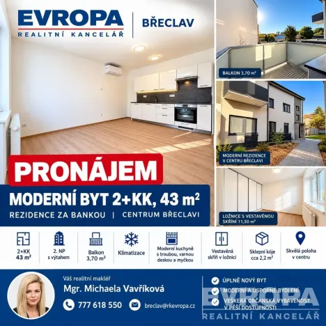 Pronájem bytu 2+kk, Břeclav, Za Bankou, 43 m2
