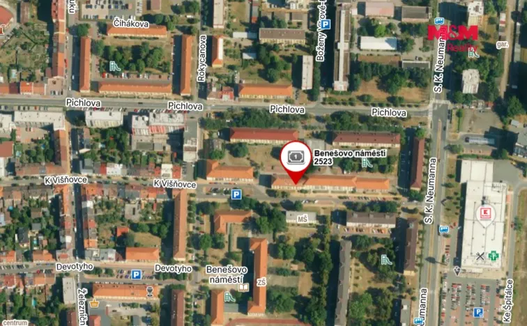 Pronájem bytu 2+kk, Pardubice - Zelené Předměstí, Benešovo náměstí, 49 m2