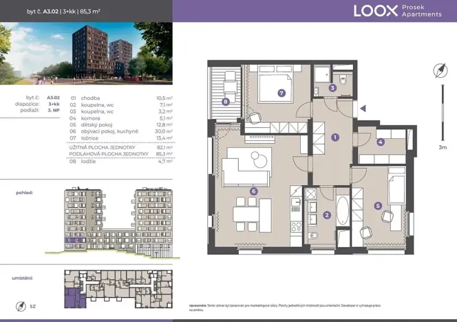 Pronájem bytu 3+kk, Praha - Prosek, Litoměřická, 82 m2