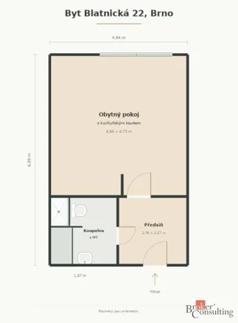Prodej bytu 1+kk, Brno - Židenice, Blatnická, 33 m2