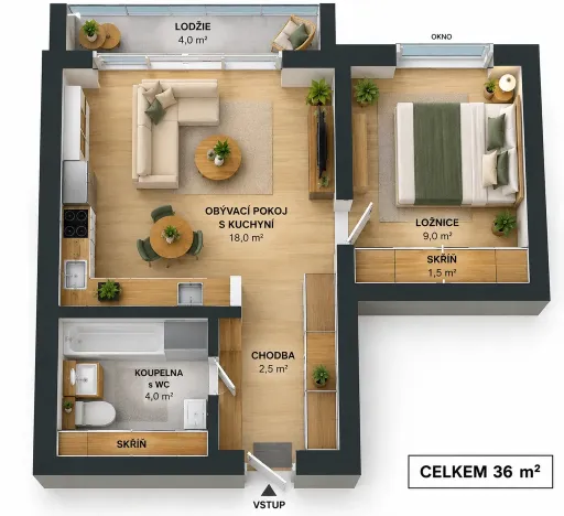 Pronájem bytu 2+kk, Zábřeh, Severovýchod, 36 m2