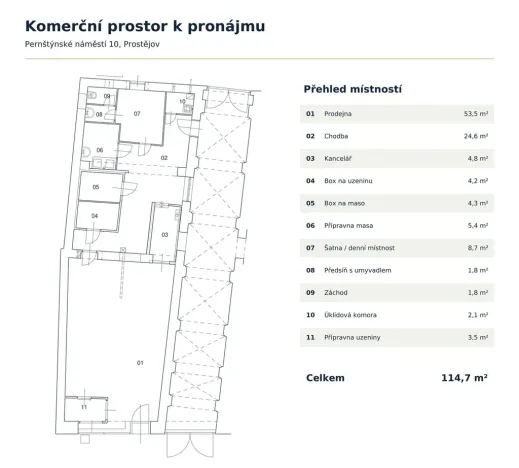 Pronájem obchodního prostoru, Prostějov, Pernštýnské nám., 114 m2