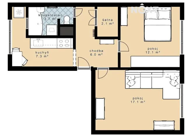 Pronájem bytu 2+1, České Budějovice, Plzeňská, 51 m2