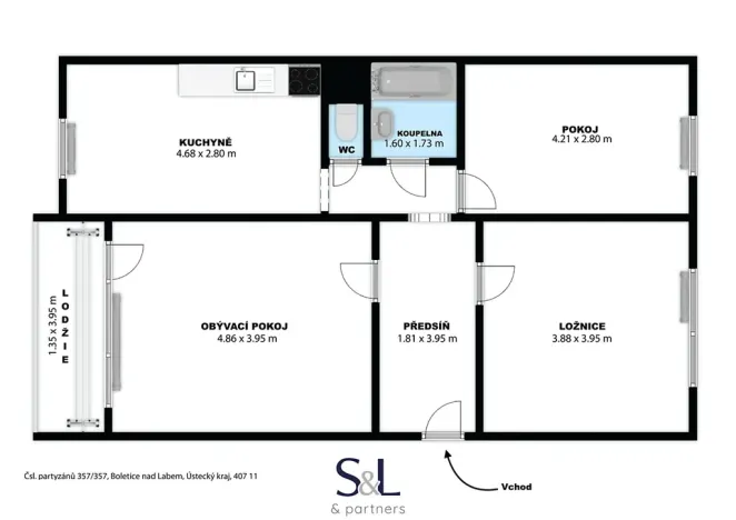 Pronájem bytu 3+1, Děčín, Čsl. partyzánů, 75 m2