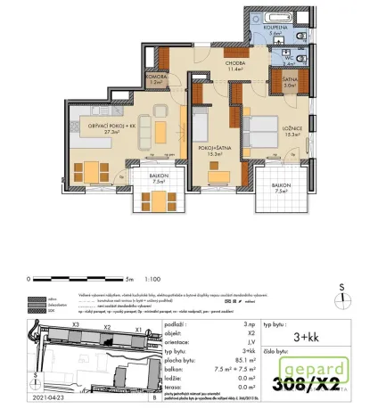 Pronájem bytu 3+kk, Praha - Vysočany, Pod Harfou, 85 m2