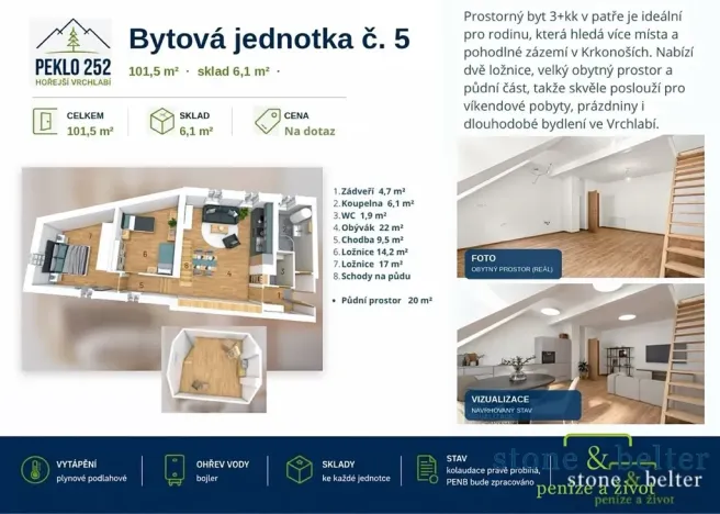 Prodej bytu 2+kk, Vrchlabí, Peklo, 55 m2