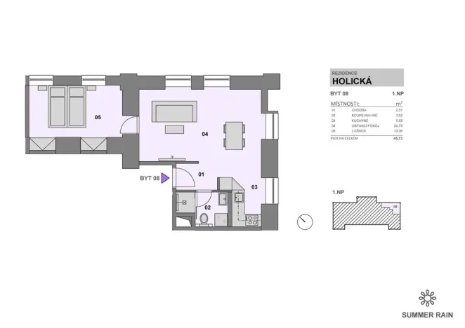 Pronájem bytu 2+kk, Olomouc - Hodolany, Holická, 48 m2