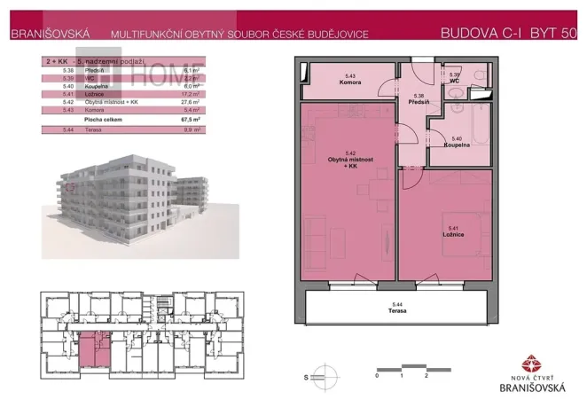 Prodej bytu 2+kk, České Budějovice, Čakovská, 67 m2