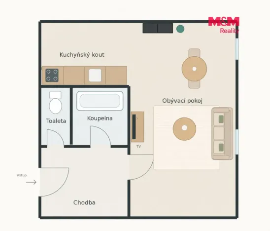 Pronájem bytu 1+kk, Praha - Řepy, Vondroušova, 36 m2